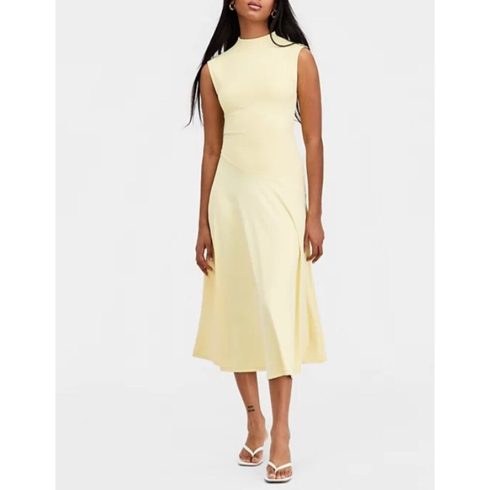 Bar III Women's High-Neck Sleeveless Dress Lemon Froth Size S